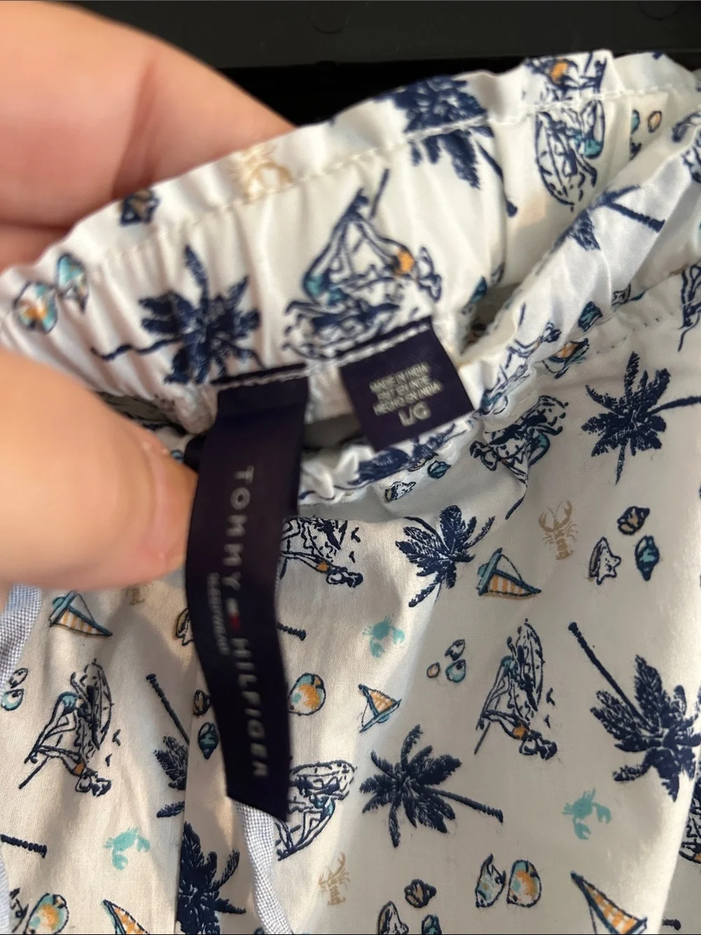 Tommy Hilfiger Navy Top and White Floral Pajama Pants Set